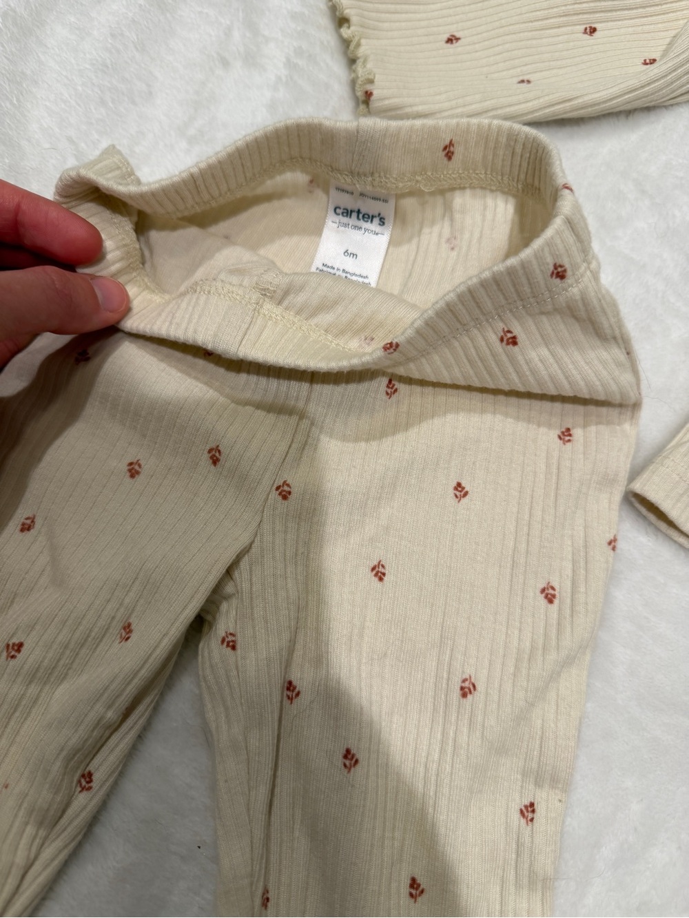 Carter's Cream Ribbed Floral Ruffle Pajama Set - Picture 4 of 4